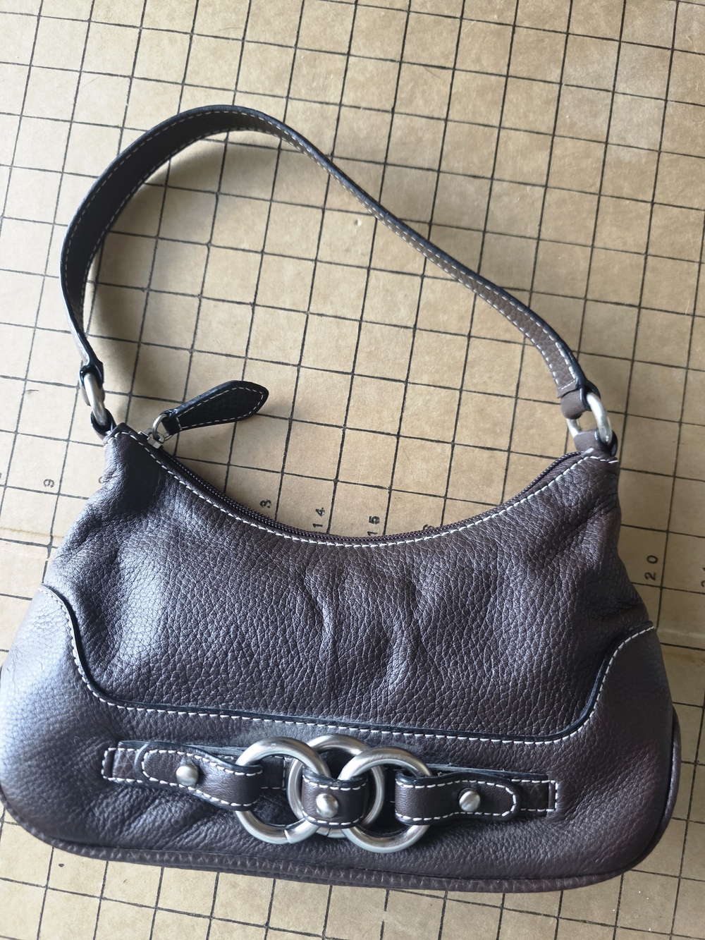 Vintage Wilsons Leather Y2K Brown Pebbled Mini Baguette Shoulder Bag O-Ring - Picture 7 of 16